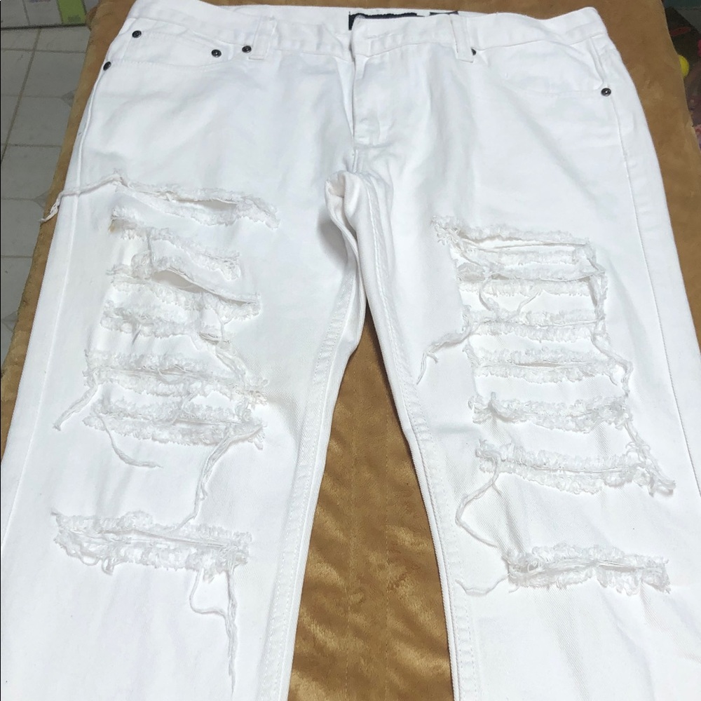 Akademiks White Distressed Skinny Jeans